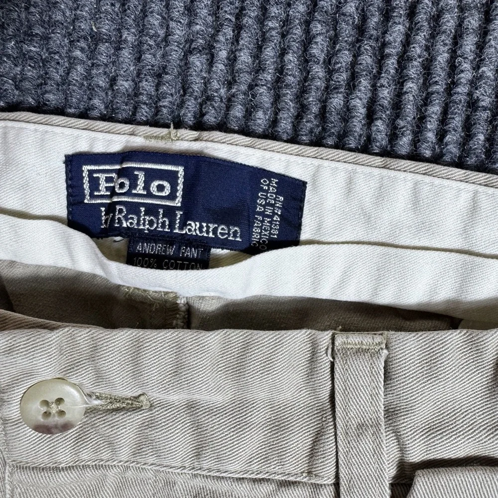 Polo Ralph Lauren Andrew Chino Pants 34x32 Vintage Baggy Khaki Beige Tan Pleated